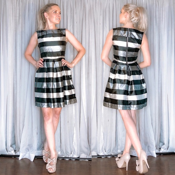 RSVP Dresses & Skirts - Silver Metallic Stripe Party Dress